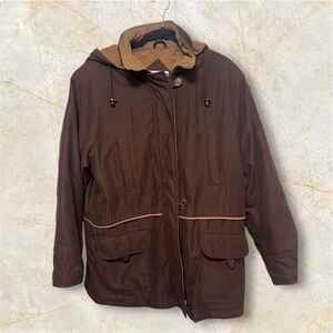 Larry Levine Dark Brown Hooded Raincoat